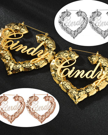 Personality Women Fashion Bamboo Hoop Earrings Letter Queen Love Sexy Dangle Earrings