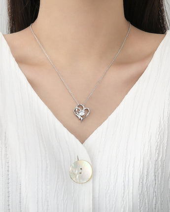 Zircon Double Love Necklace With Rhinestones