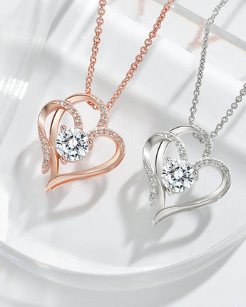 Zircon Double Love Necklace With Rhinestones