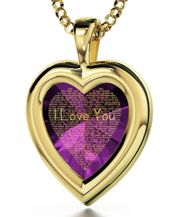 Gold Plated Silver Heart Jewelry Set I Love You Necklace in 120 Languages and Crystal Earrings