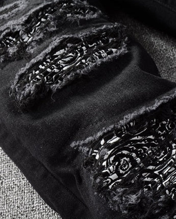 Black Bandanna Ripped Jeans