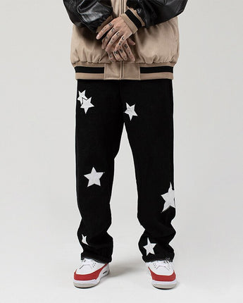 Pointed Star Embroidered Loose Jeans