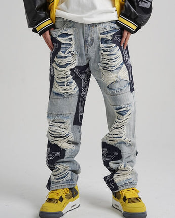Men's Ripped Tassel Jeans