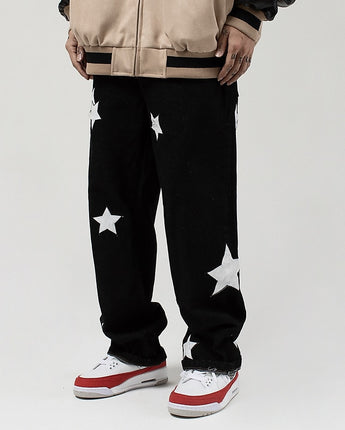 Pointed Star Embroidered Loose Jeans