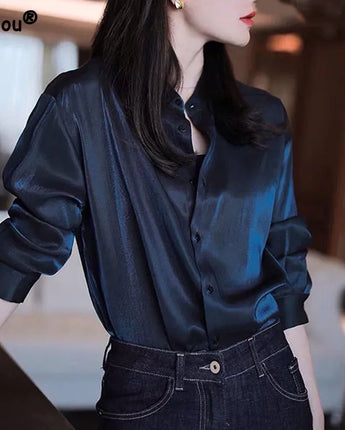 Premium Black Single Breasted Straight Loose Chiffon