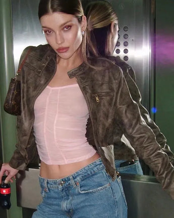 Leather Slim Long Jacket
