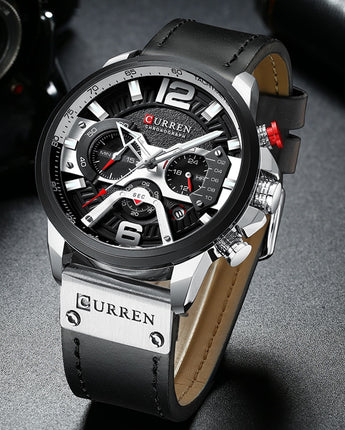 Military Leather Chronograph Wristwatch