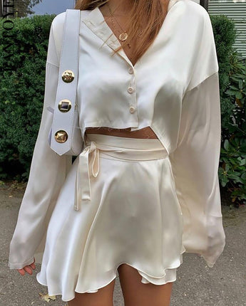Casual Satin Two Piece Dress Set