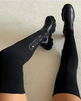 Thigh High Stretch Knit Boots
