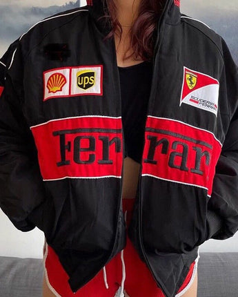 Embroidery Casual Zipper Long Sleeve Racing Jacket